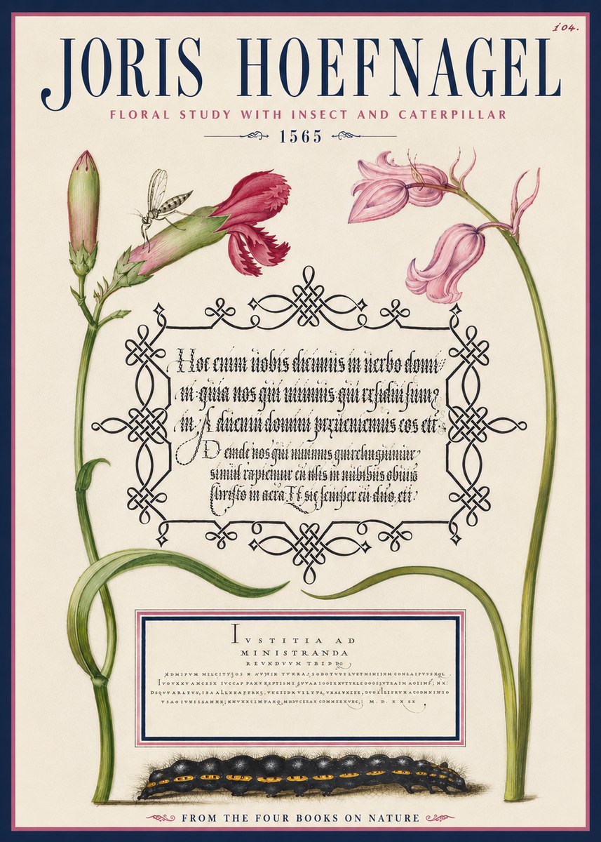 Joris Hoefnagel Floral Study with Insect and Caterpillar No4 - Poster
