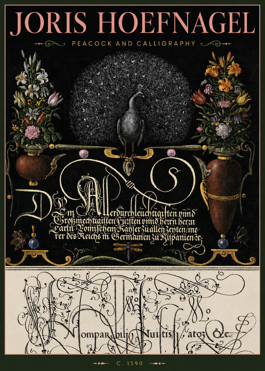 Joris Hoefnagel Peacock and Calligraphy No4 - Poster