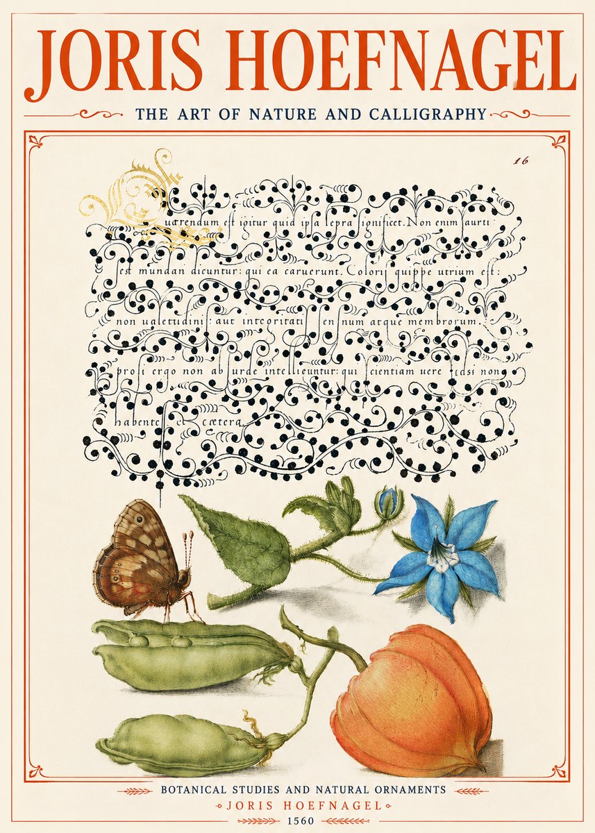 Joris Hoefnagel Study of Plants and Butterfly No6 - Poster