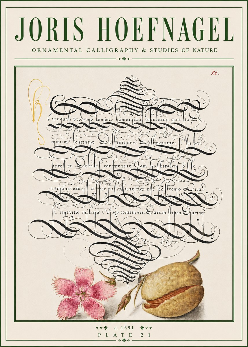 Joris Hoefnagel Ornamental Calligraphy & Studies of Nature No4 - Poster