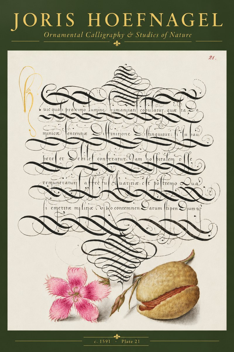 Joris Hoefnagel Ornamental Calligraphy & Studies of Nature No5 - Poster