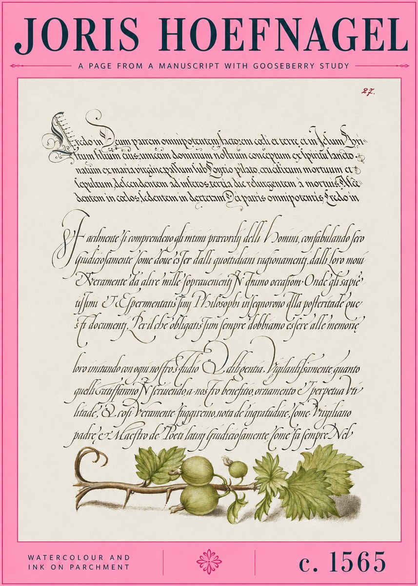 Joris Hoefnagel A Page from a Manuscript with Gooseberry Study No2 - Poster