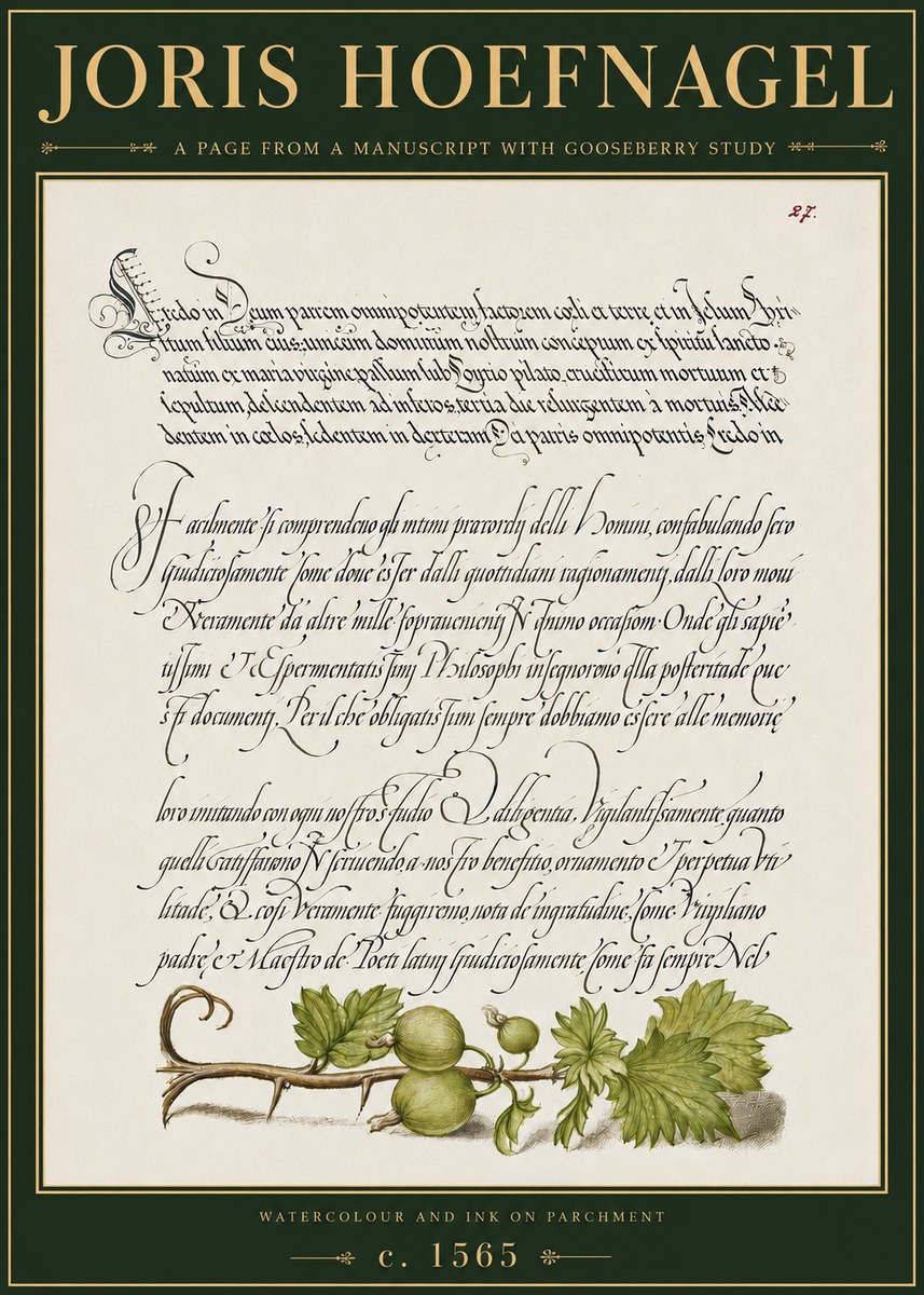 Joris Hoefnagel A Page from a Manuscript with Gooseberry Study No4 - Poster