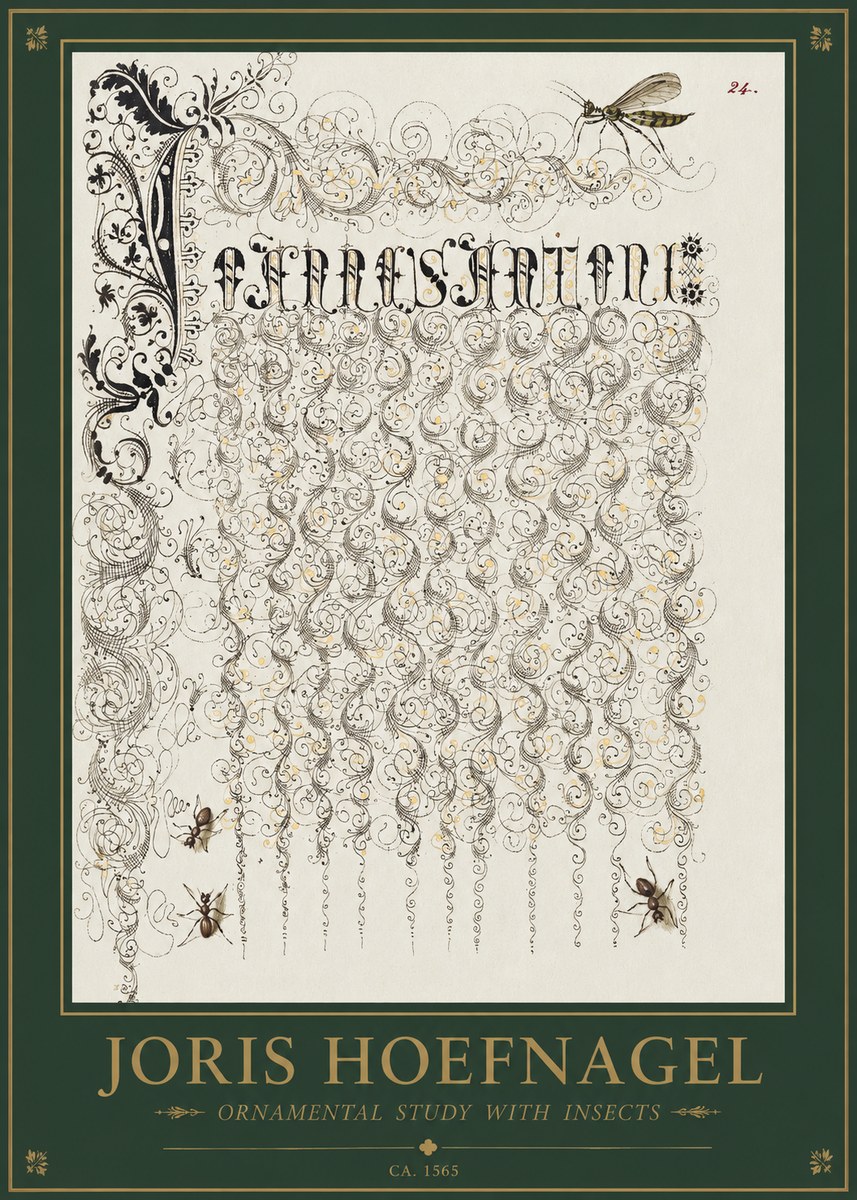 Joris Hoefnagel Ornamental Study with Insects No1 - Poster