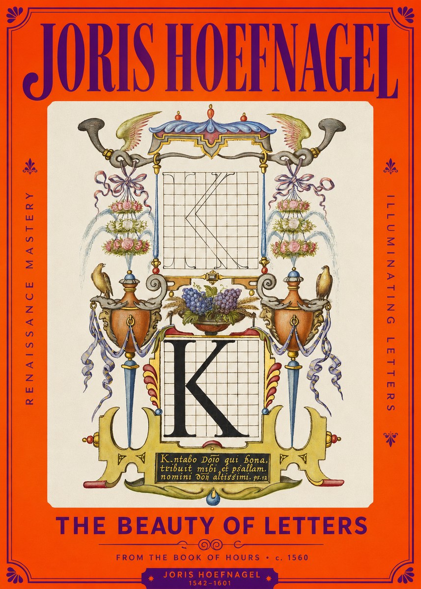 Joris Hoefnagel Illuminated Initial "K" from the Book of Hours No2 - Poster