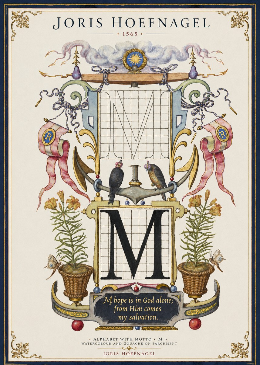 Joris Hoefnagel Alphabet with Motto • M • No1 - Poster