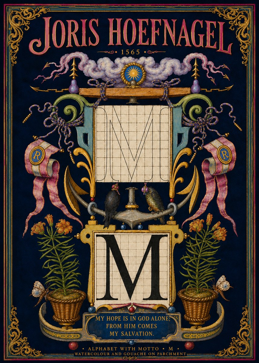 Joris Hoefnagel Alphabet with Motto • M • No5 - Poster