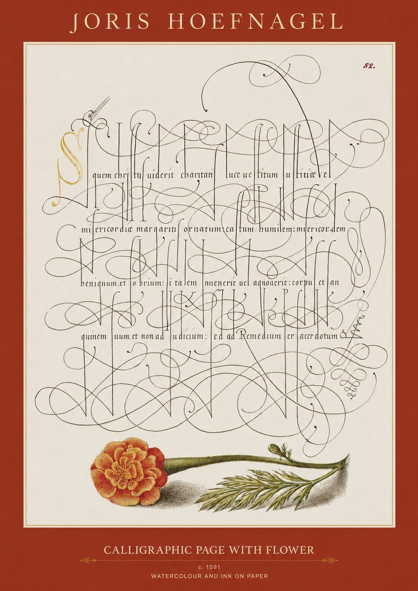 Joris Hoefnagel Calligraphic Study with Marigold No2 - Poster