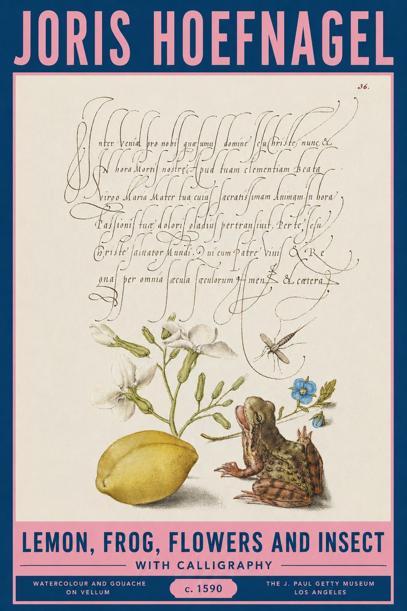 Joris Hoefnagel Nature Study with Lemon, Flowers, Frog & Insect No3 - Poster