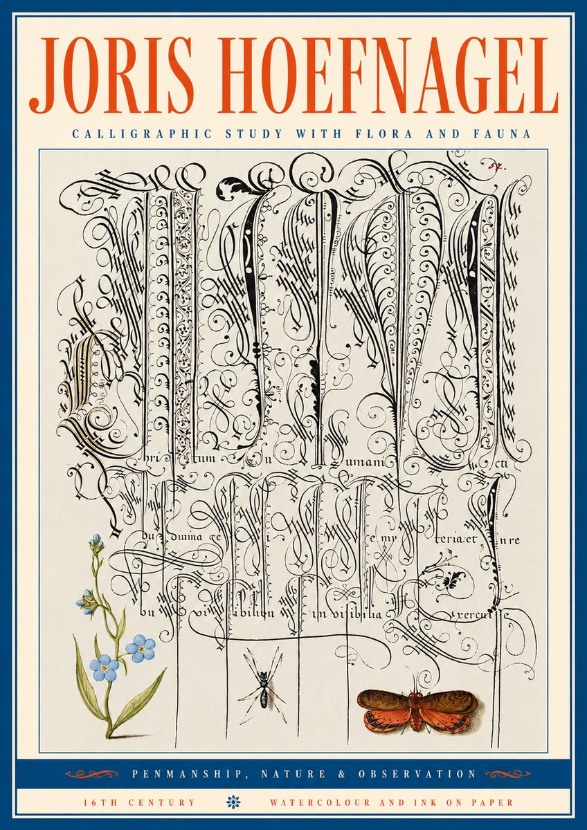Joris Hoefnagel Calligraphic Study with Flora and Fauna No5 - Poster