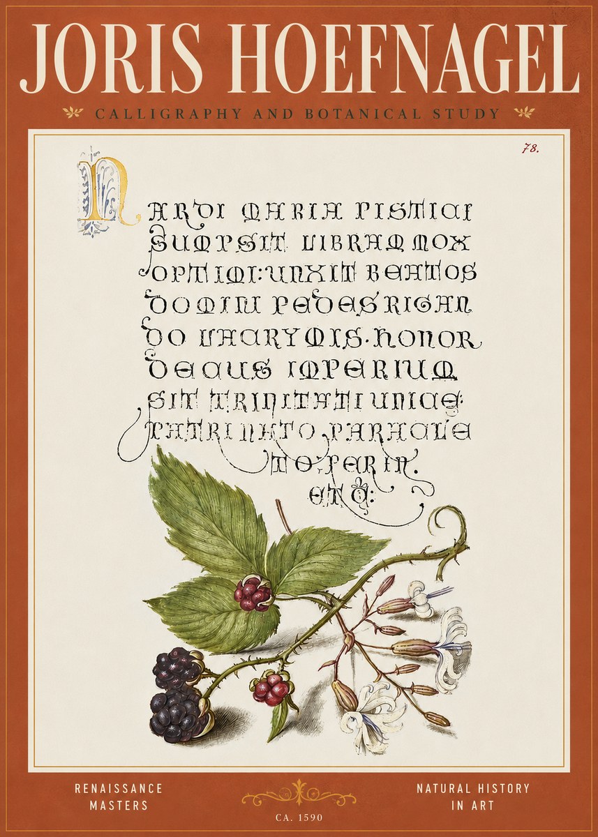 Joris Hoefnagel Calligraphy and Botanical Study II No4 - Poster