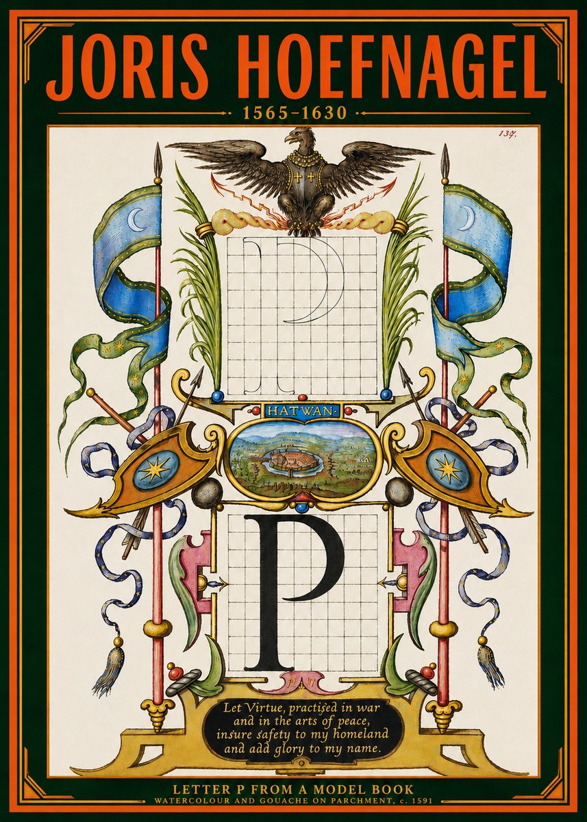 Joris Hoefnagel Letter P from a Model Book No4 - Poster