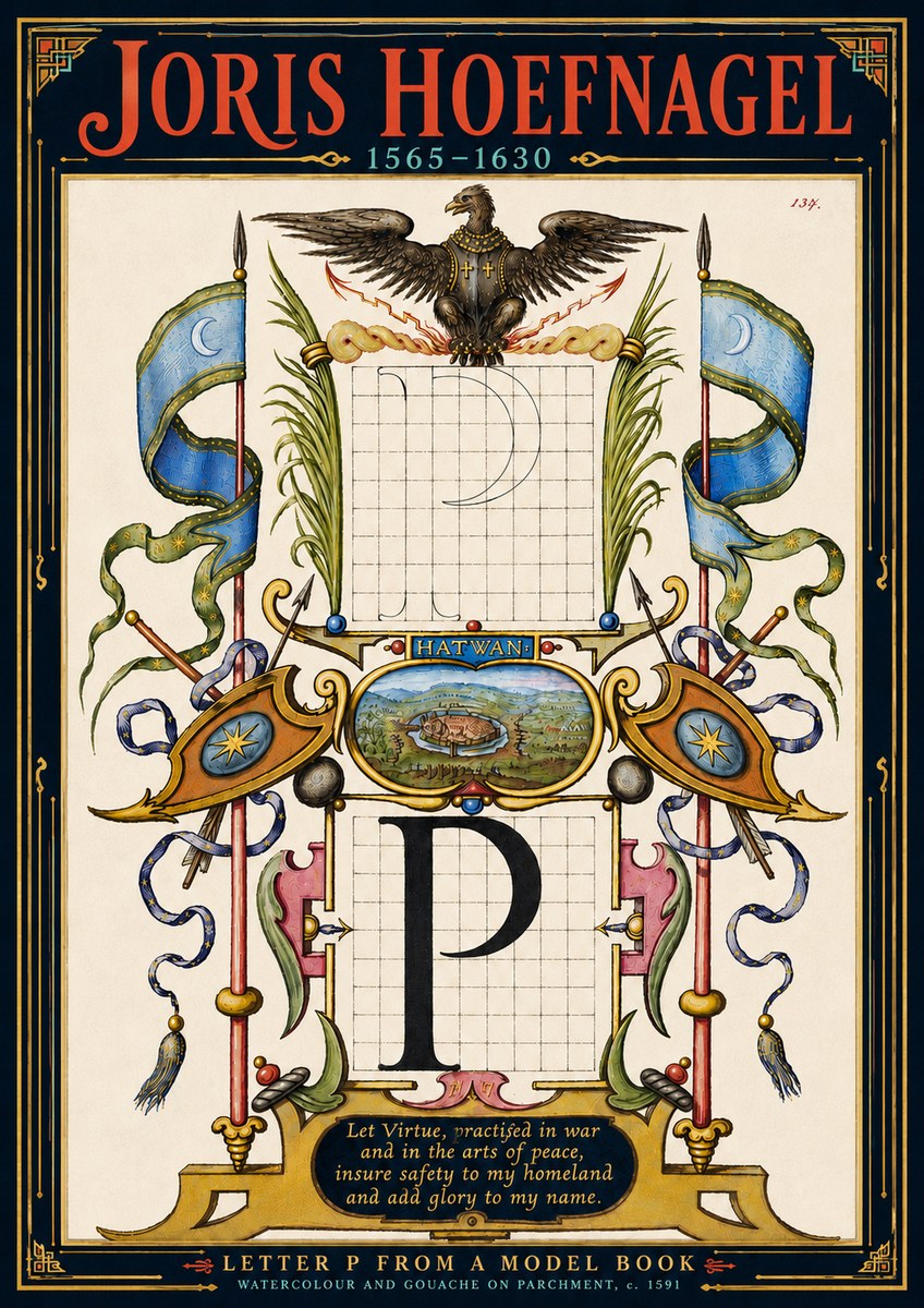 Joris Hoefnagel Letter P from a Model Book No5 - Poster
