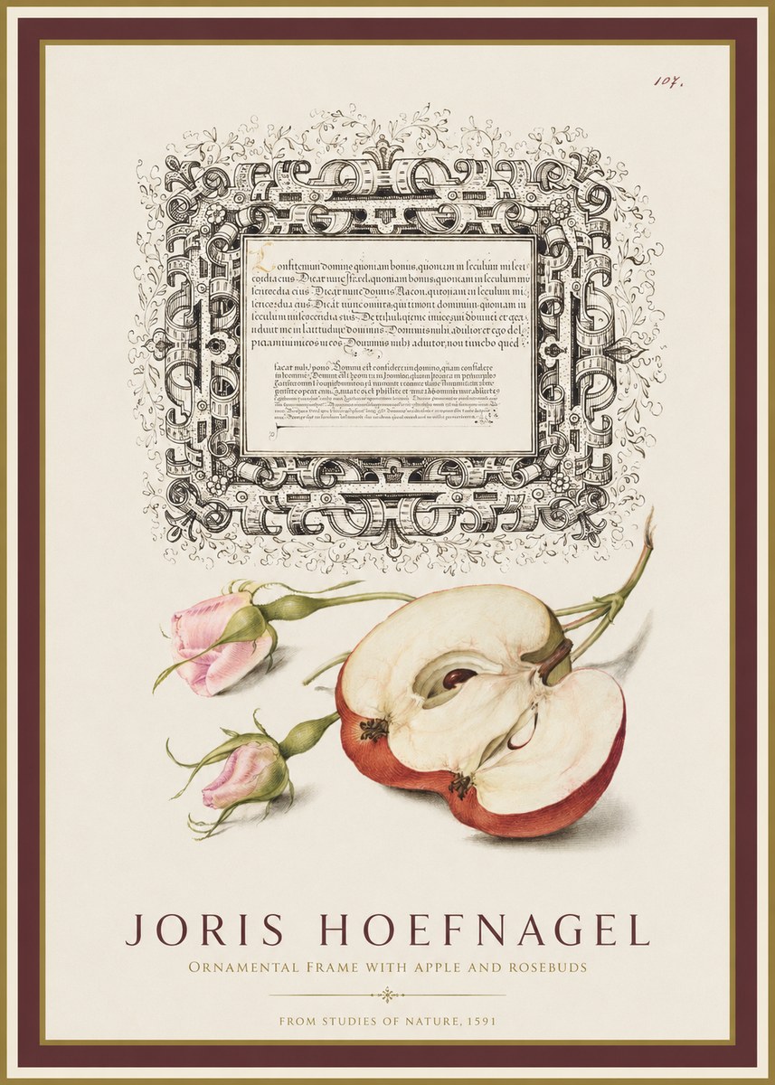 Joris Hoefnagel Illuminated Calligraphy and Botanical Study No2 - Poster