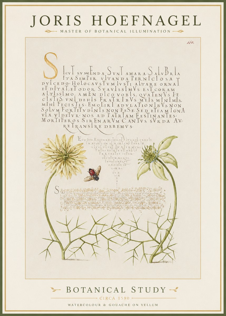 Joris Hoefnagel Botanical Study with Insect No2 - Poster