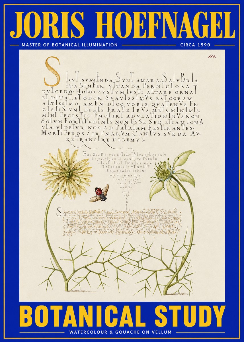 Joris Hoefnagel Botanical Study with Insect No4 - Poster