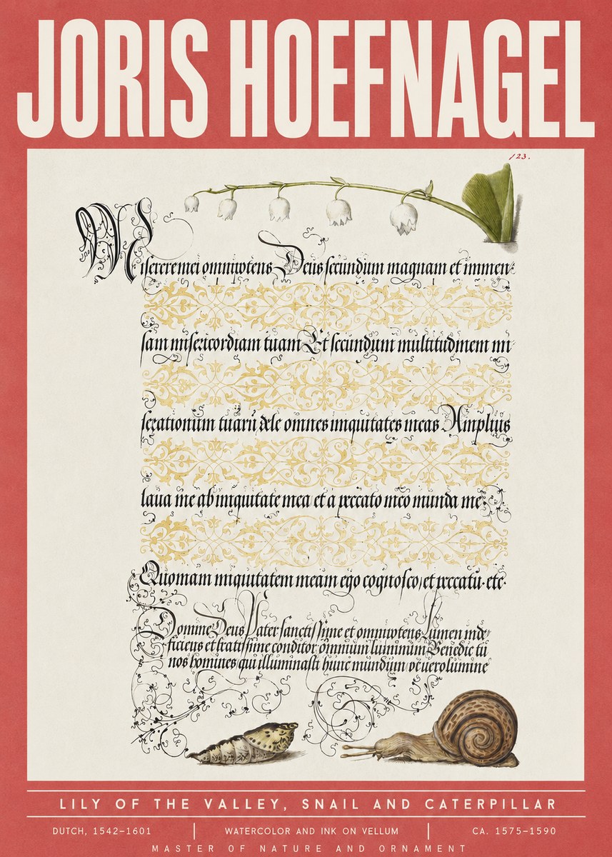Joris Hoefnagel Lily of the Valley, Snail and Caterpillar No3 - Poster