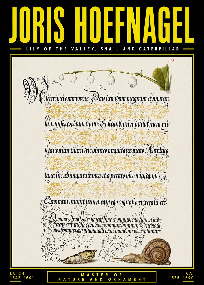 Joris Hoefnagel Lily of the Valley, Snail and Caterpillar No5 - Poster