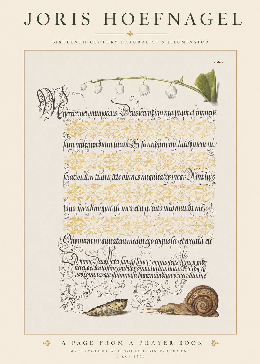 Joris Hoefnagel Lily of the Valley, Snail and Caterpillar No6 - Poster