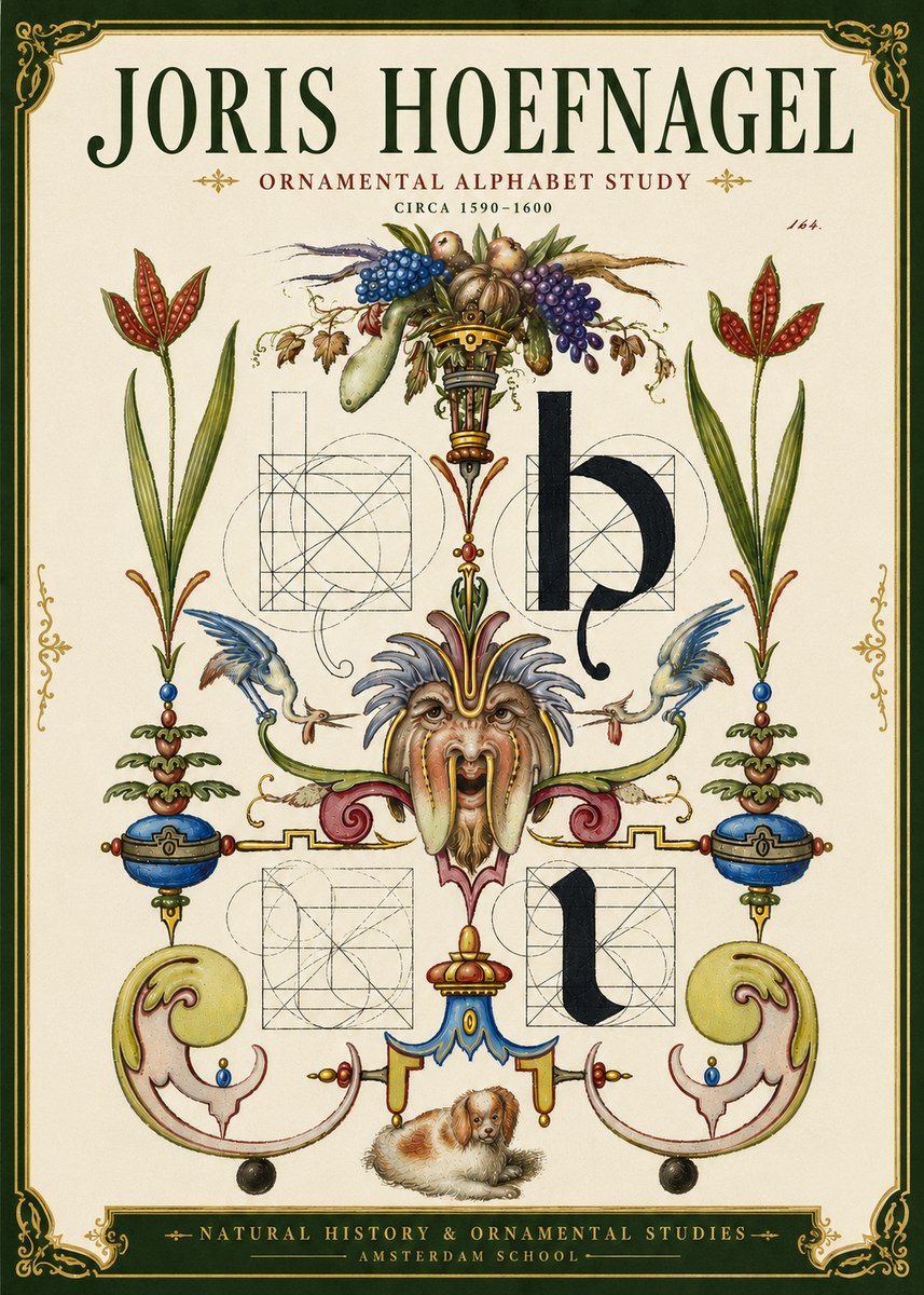 Joris Hoefnagel Floral Grotesque with Putto No6 - Poster