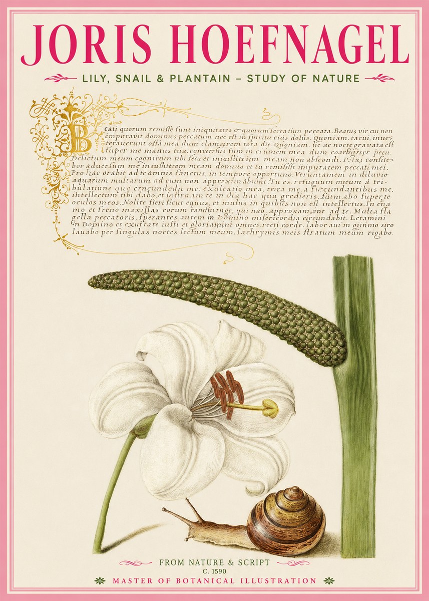 Joris Hoefnagel Lily, Snail & Plantain - Study of Nature No2 - Poster