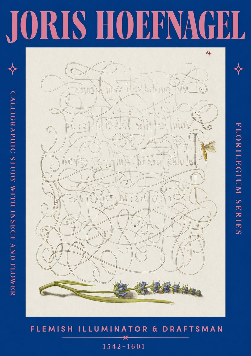 Joris Hoefnagel Calligraphic Study with Insect and Flower No2 - Poster