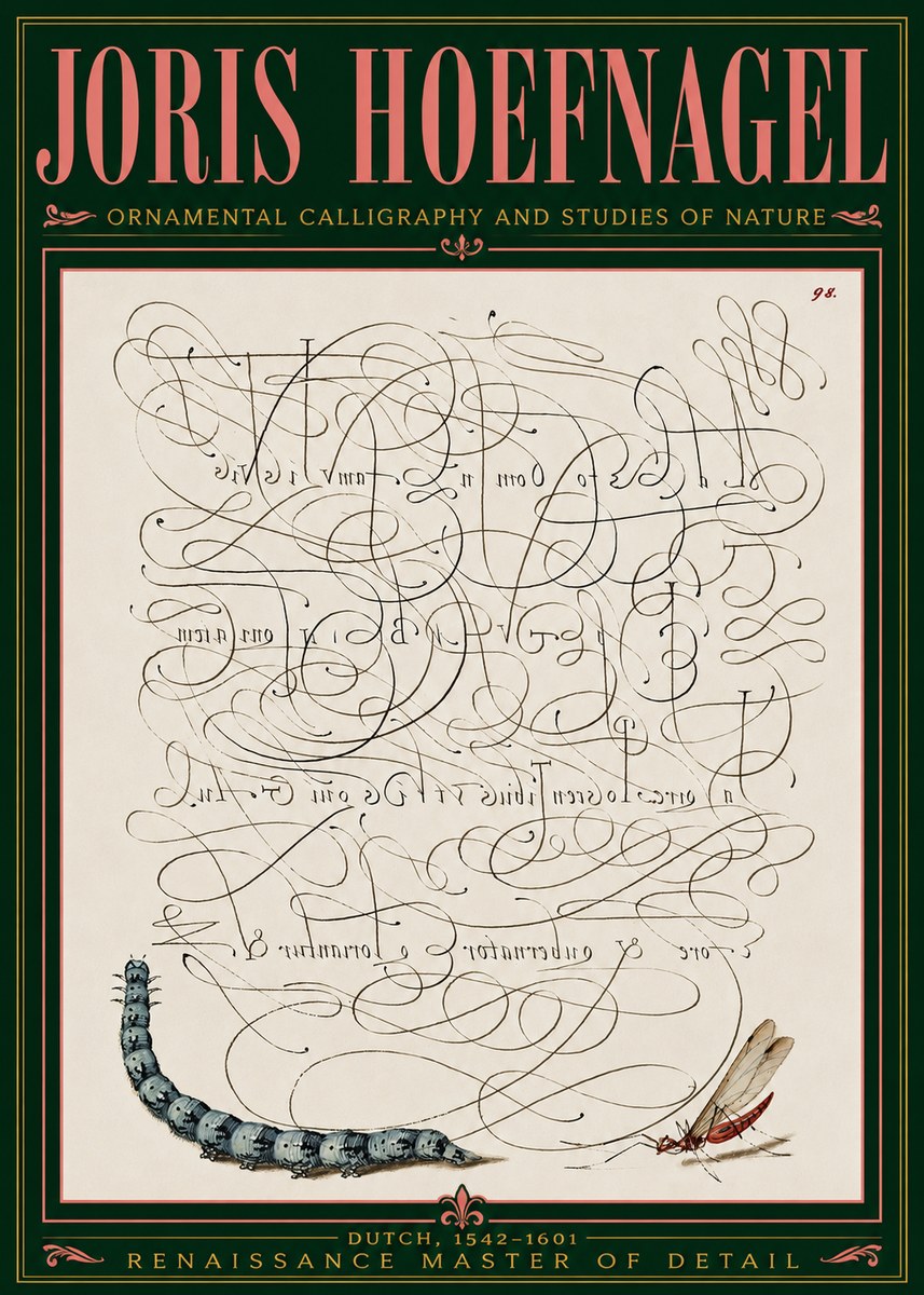 Joris Hoefnagel Ornamental Calligraphy and Studies of Nature No5 - Poster