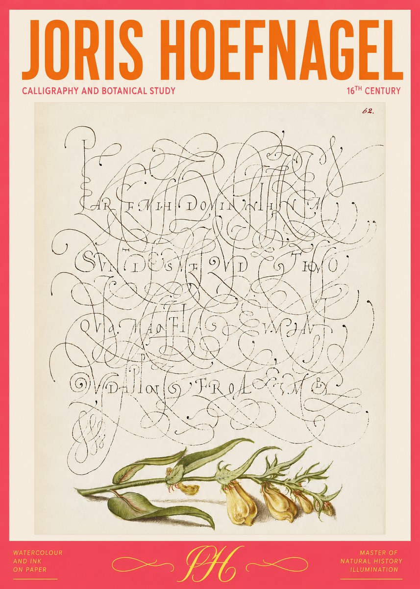 Joris Hoefnagel Calligraphic Practice with Botanical Study No2 - Poster