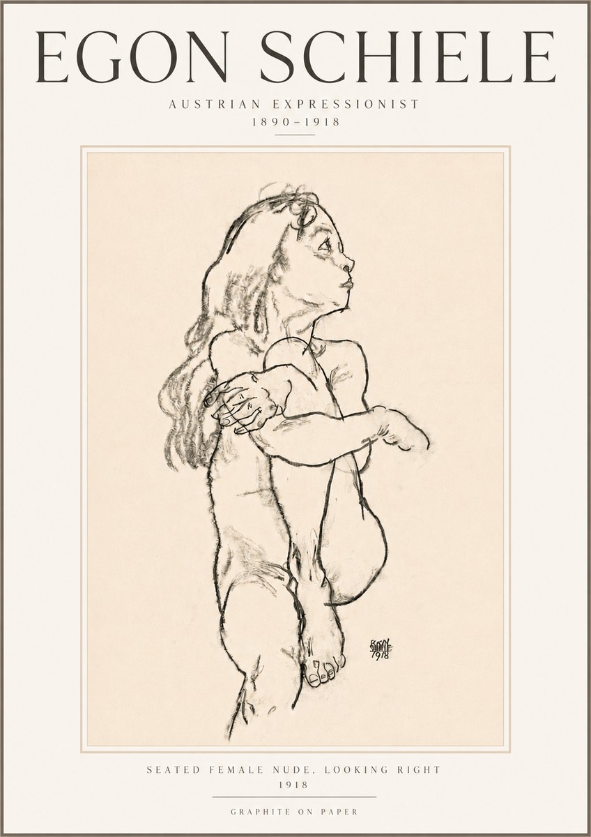 Schiele Seated Female Nude, Looking Right No5 - Poster