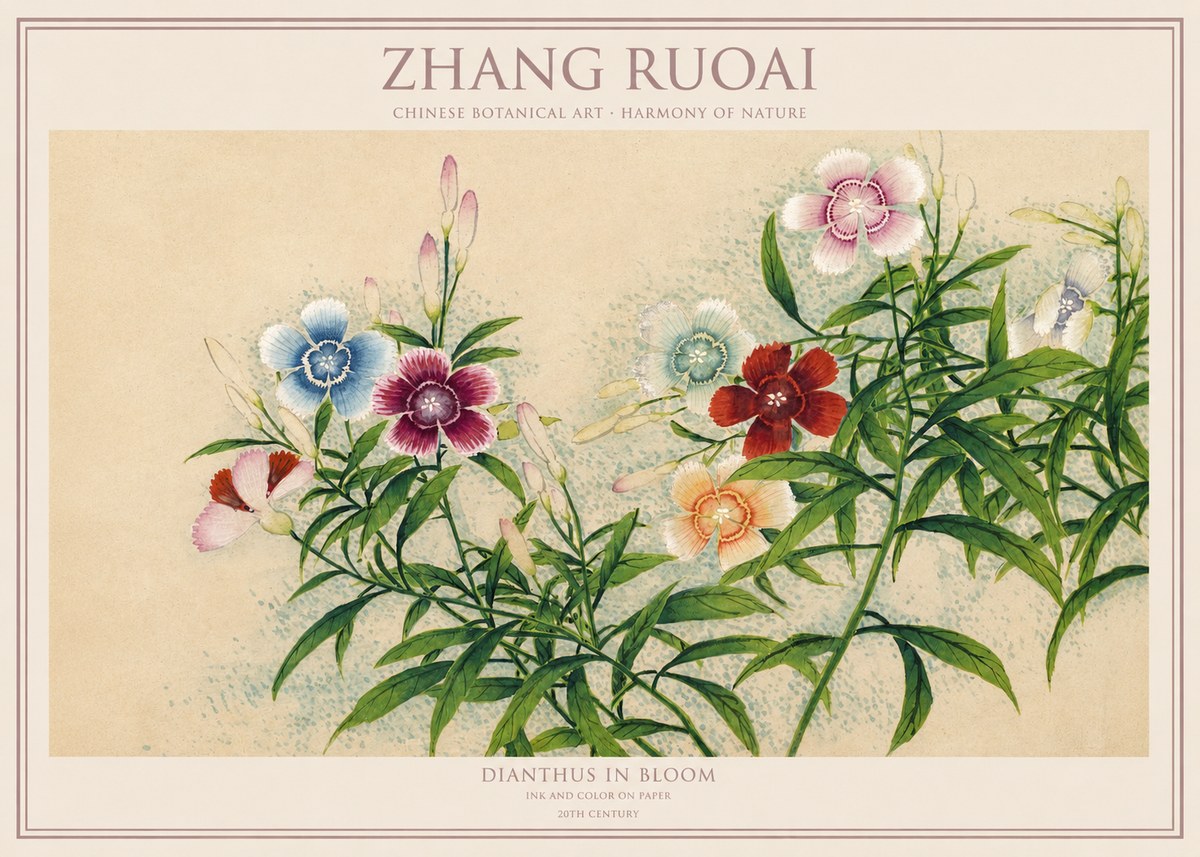 Zhang Ruoai Dianthus in Bloom No1 - Poster