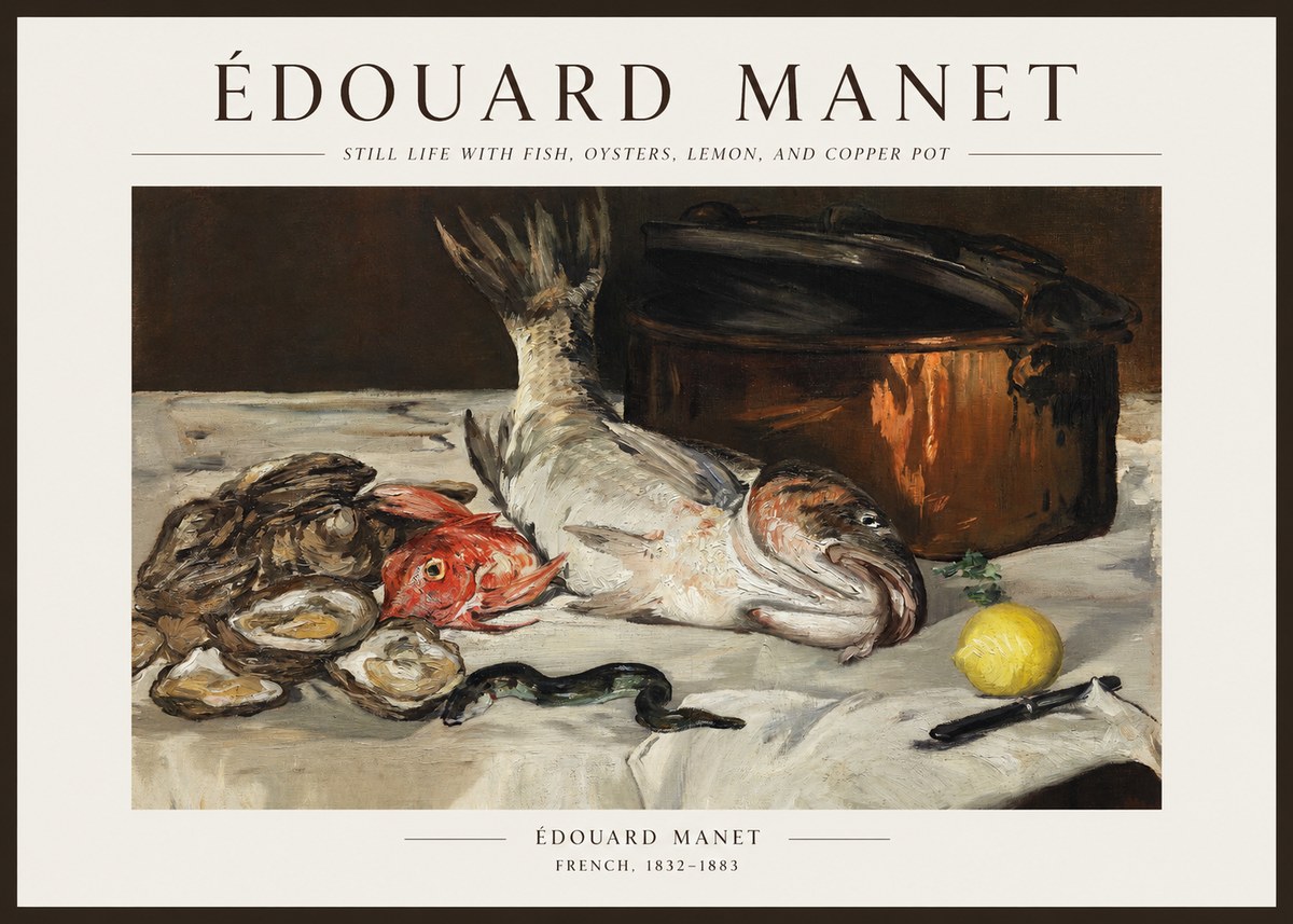Édouard Manet Still Life with Fish, Oysters, Lemon, and Copper Pot No1 - Poster