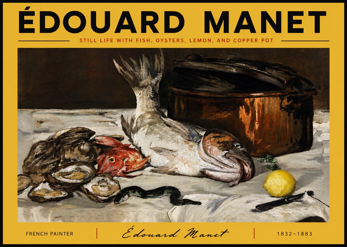 Édouard Manet Still Life with Fish, Oysters, Lemon, and Copper Pot No6 - Poster