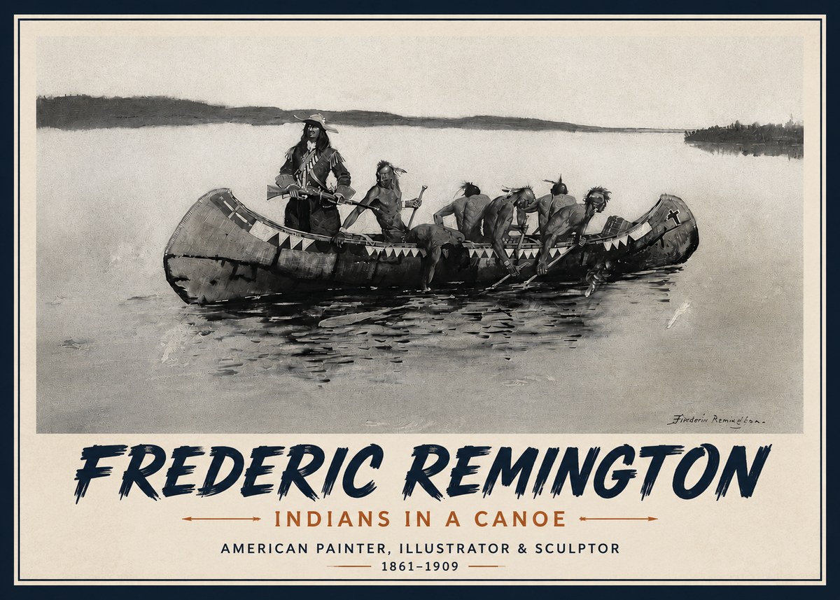 Frederic Remington Indians in a Canoe No4 - Poster