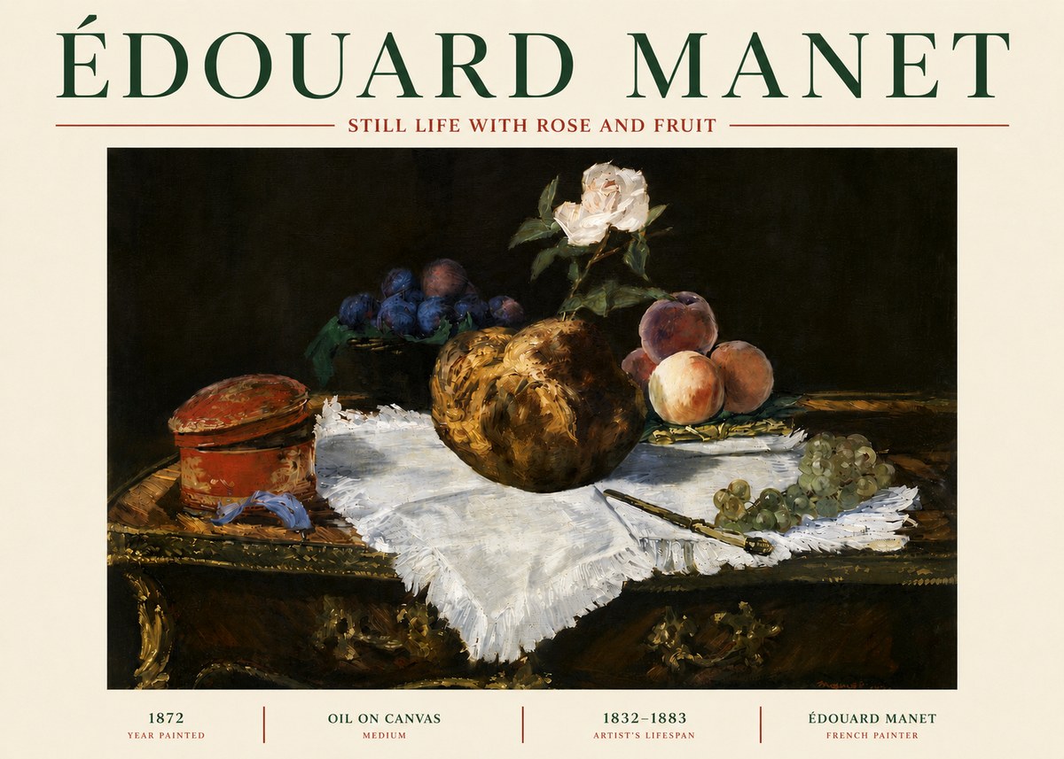 Édouard Manet Still Life with Rose and Fruit No5 - Poster