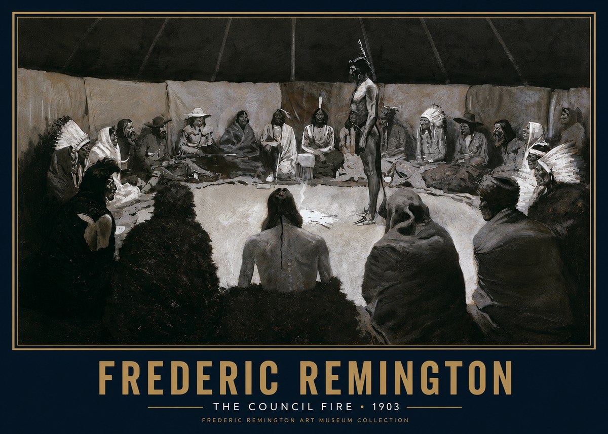 Frederic Remington The Council Fire II No5 - Poster