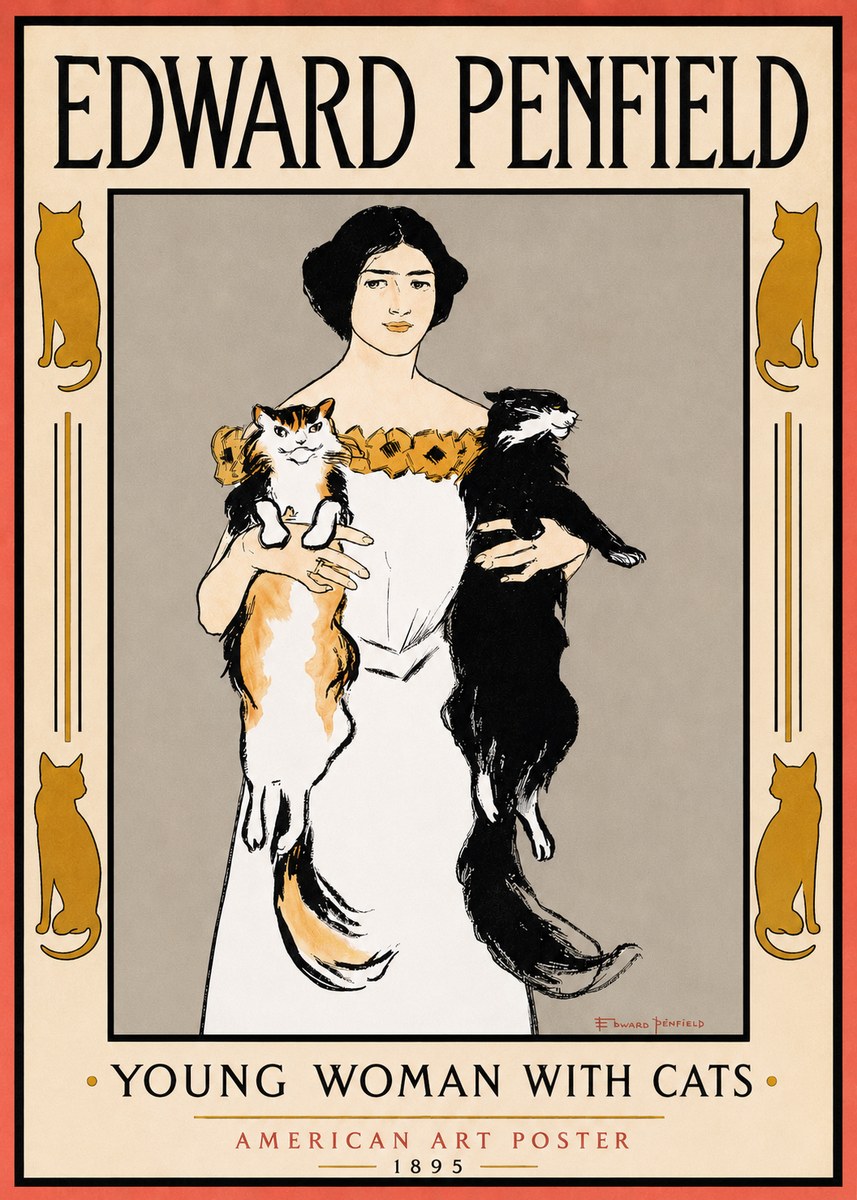 Edward Penfield Young Woman with Cats No3 - Poster