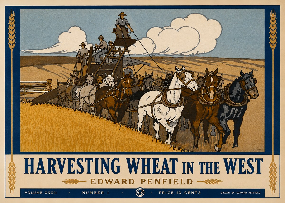 Edward Penfield Harvesting Wheat in the West No3 - Poster
