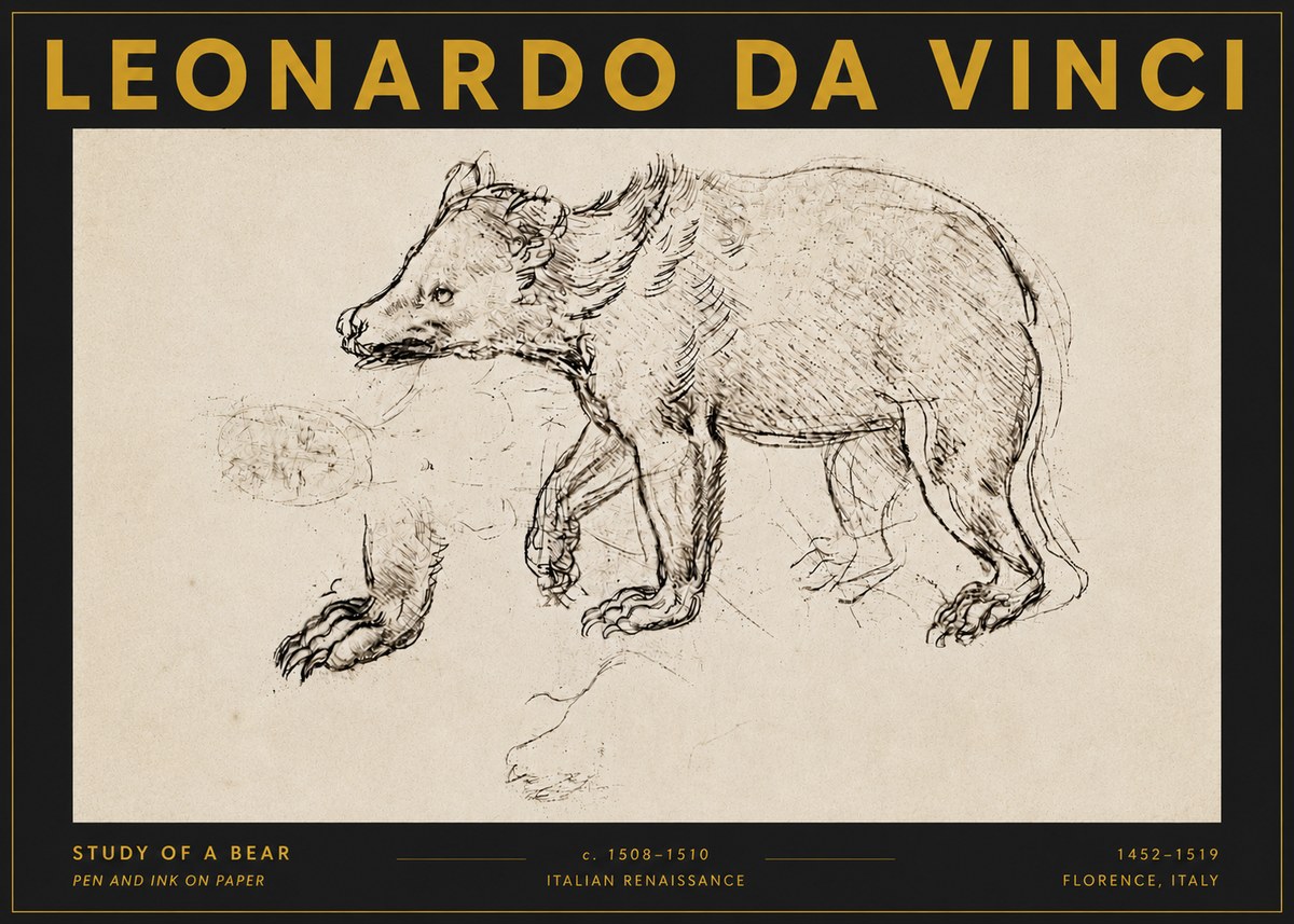 Leonardo da Vinci Study of a Bear No5 - Poster