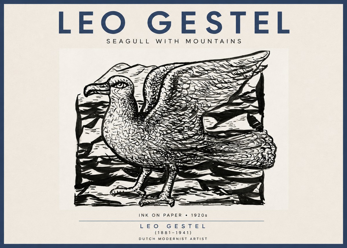 Leo Gestel Seagull with Mountains No4 - Poster