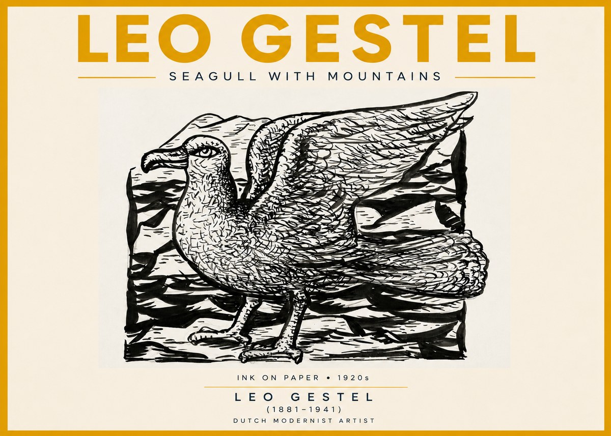 Leo Gestel Seagull with Mountains No5 - Poster