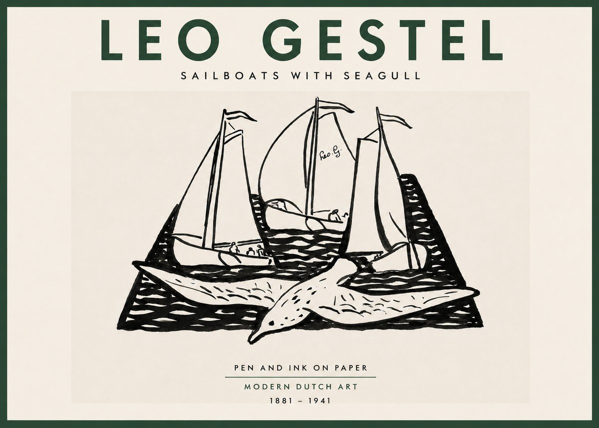 Leo Gestel Sailboats with Seagull No5 - Poster