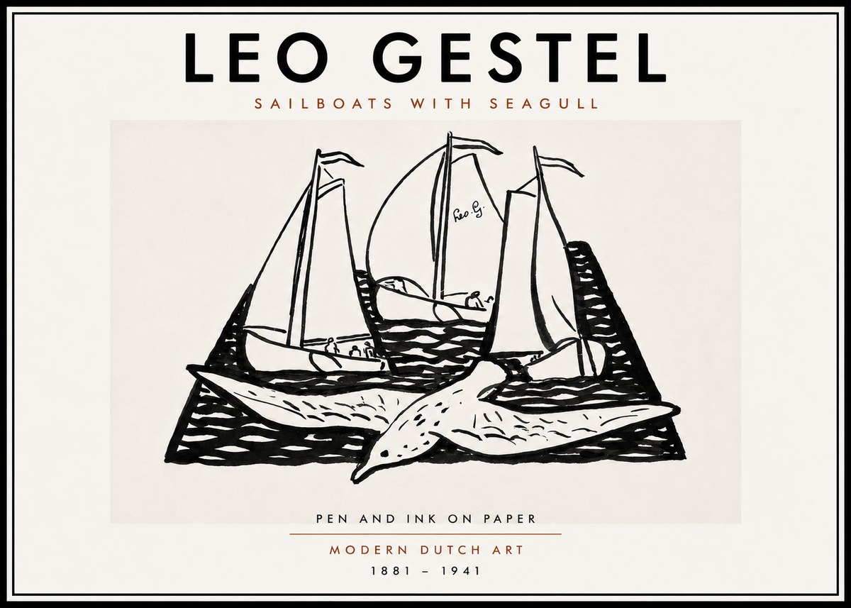 Leo Gestel Sailboats with Seagull No6 - Poster