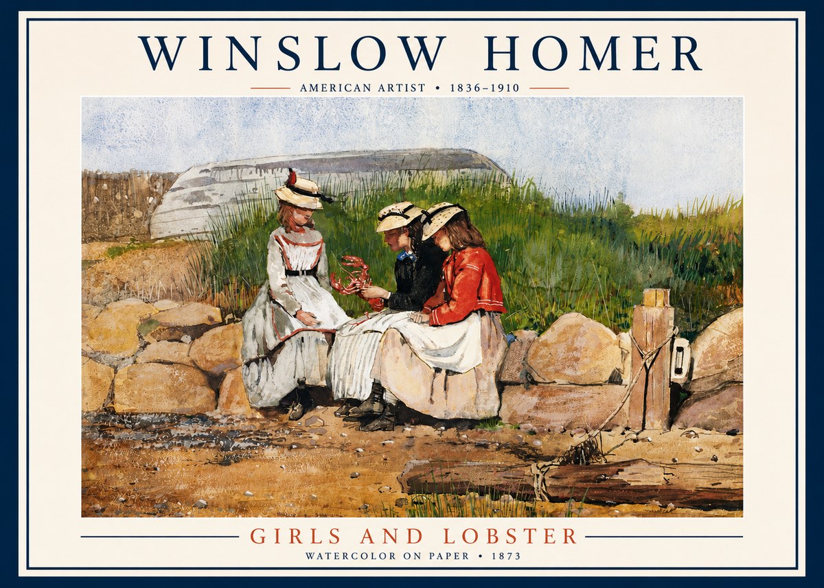 Winslow Homer Girls and Lobster No3 - Poster