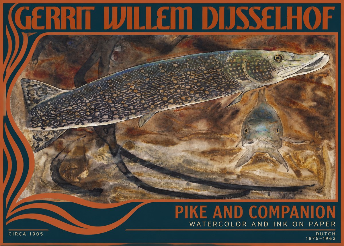 Gerrit Willem Dijsselhof Pike and Carp No4 - Poster