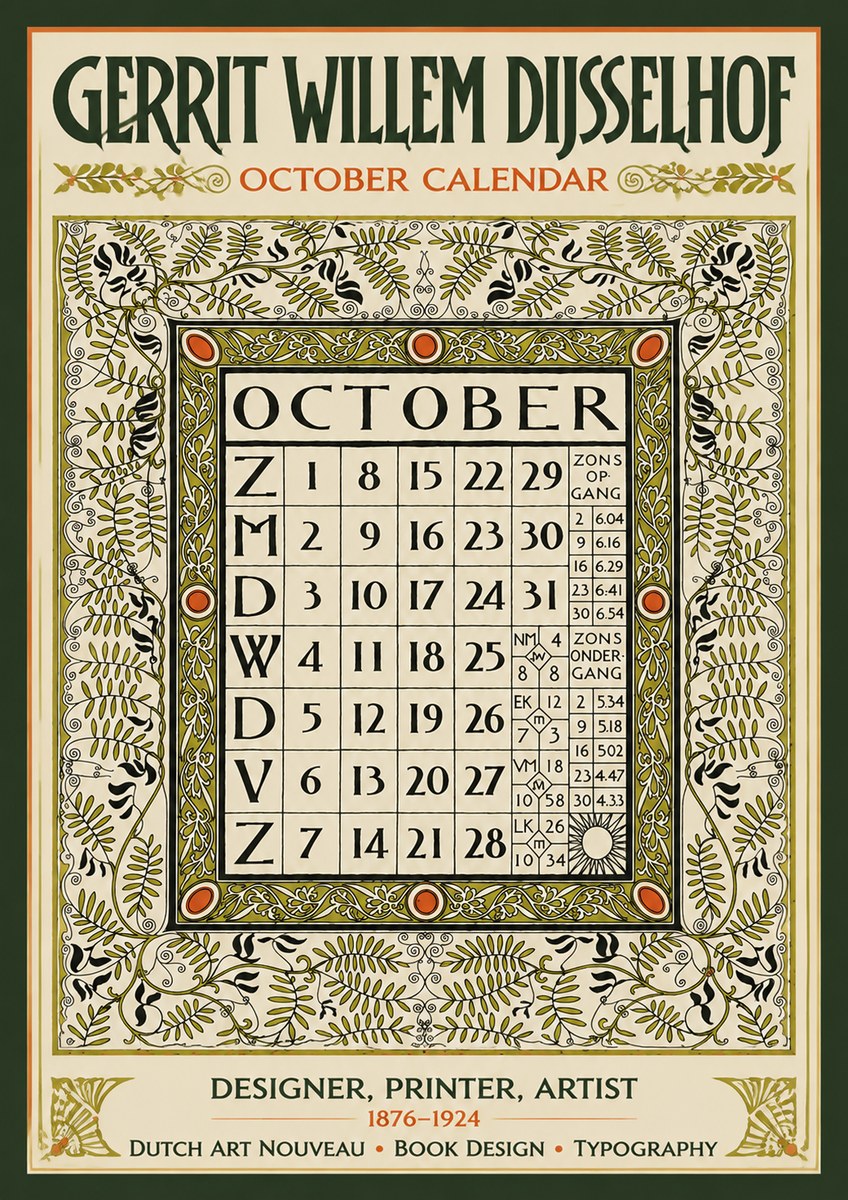 Gerrit Willem Dijsselhof October - Calendar Page No5 - Poster