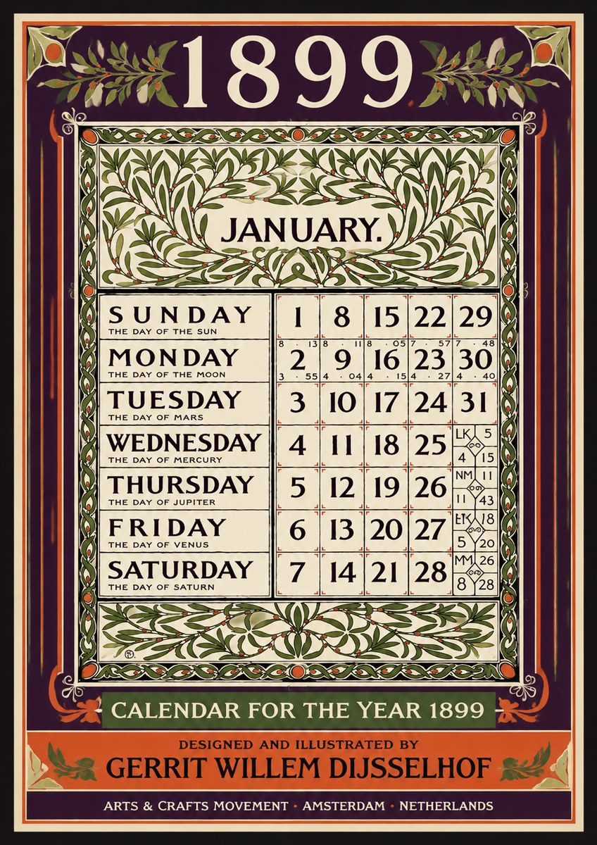 Gerrit Willem Dijsselhof January. Calendar for 1899. No4 - Poster