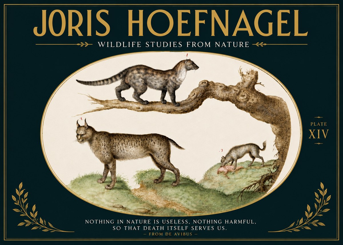 Joris Hoefnagel Wildlife Studies from Nature - Plate Xiv No5 - Poster
