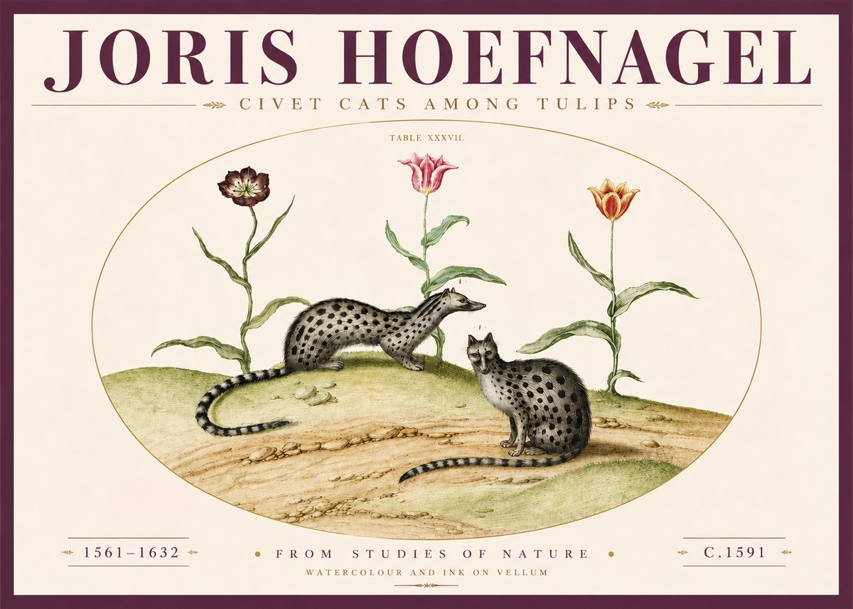 Joris Hoefnagel Civet Cats Among Tulips No4 - Poster