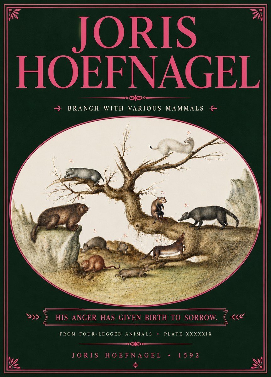 Joris Hoefnagel Branch with Various Mammals No6 - Poster