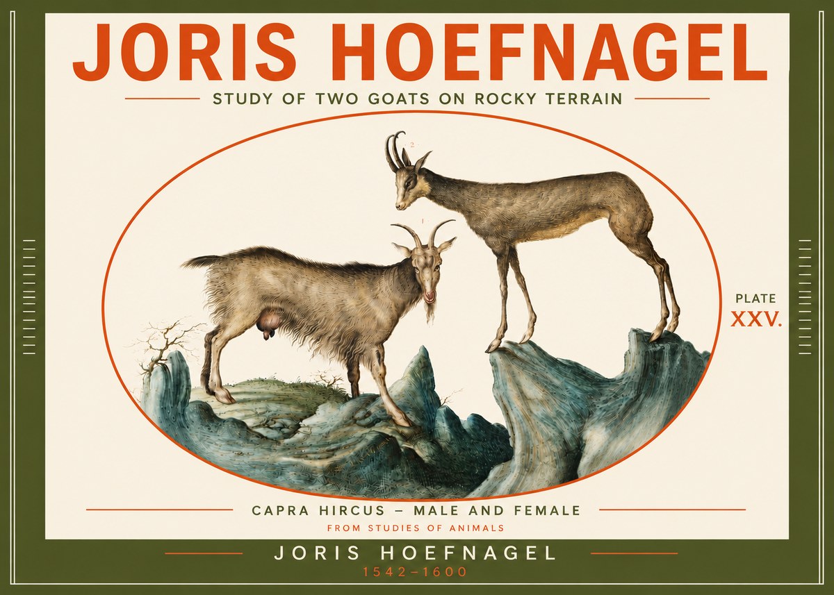 Joris Hoefnagel Study of Two Goats on Rocky Terrain No4 - Poster